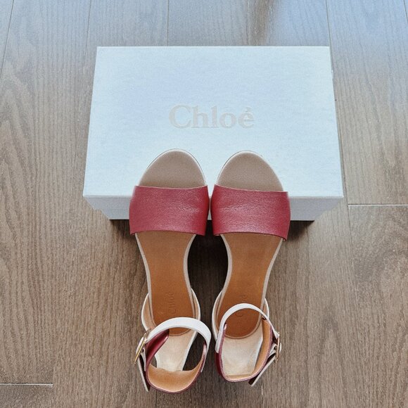 Chloe Gala Two Tone Leather Ankle Cuff Flat Sandals - Picture 2 of 5